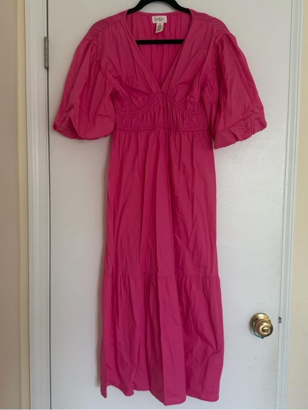Jessica Simpson Pink Puff-Sleeve Midi Dress Sz M Barbiecore NEW WITHOUT TAG